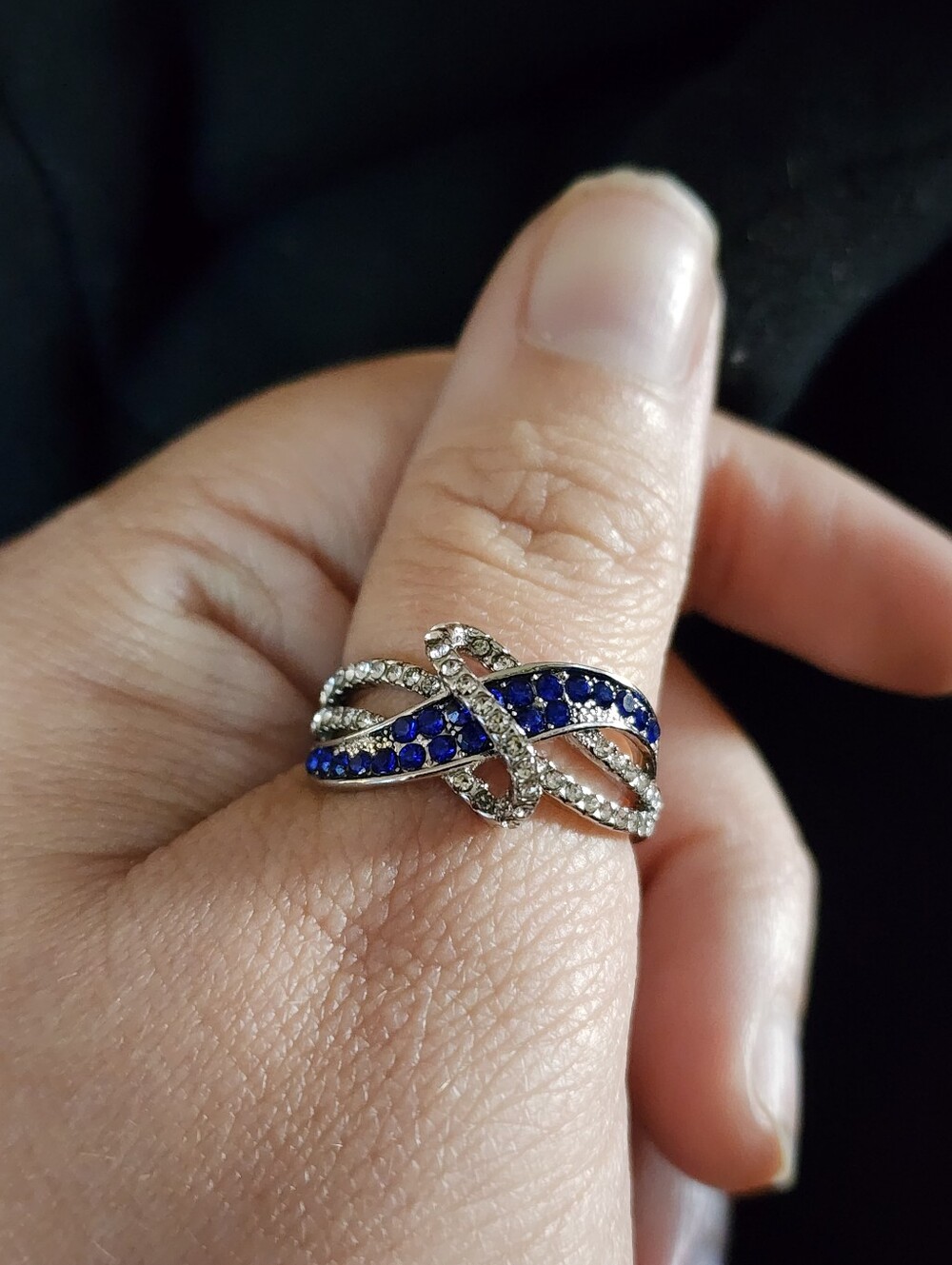 Gorgeous Blue & White Pave Infinity Fashion Ring, Silver-Tone : Size 10.5 - 11